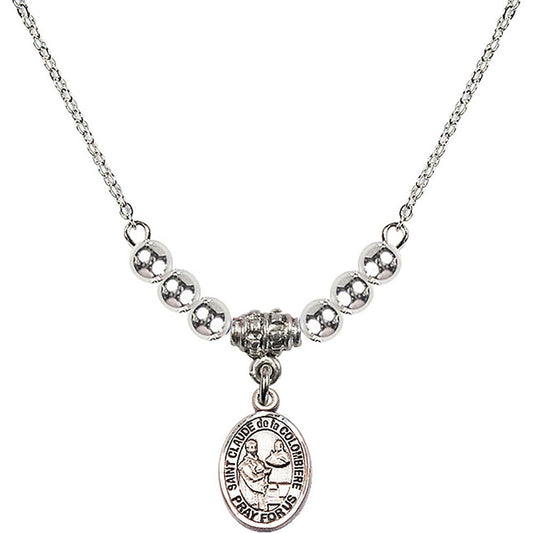 Sterling Silver Saint Claude de la Colombiere Birthstone Necklace with Sterling Silver Beads - 9432