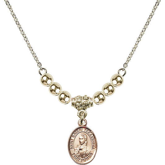 14kt Gold Filled Saint Kateri Tekakwitha Birthstone Necklace with Gold Filled Beads - 9438