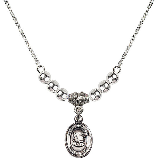 Sterling Silver Saint John XXIII Birthstone Necklace with Sterling Silver Beads - 9455