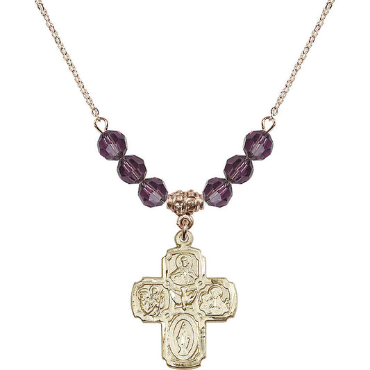 14kt Gold Filled 5-Way Birthstone Necklace with Amethyst Beads - 0041