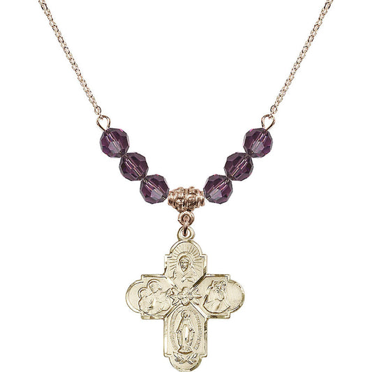 14kt Gold Filled 4-Way Birthstone Necklace with Amethyst Beads - 0043