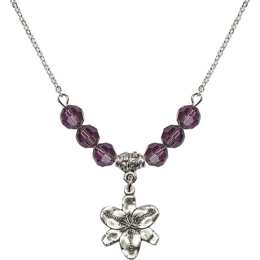 Sterling Silver Chastity Birthstone Necklace with Amethyst Beads - 0088