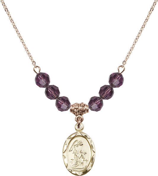 14kt Gold Filled Guardian Angel Birthstone Necklace with Amethyst Beads - 0612
