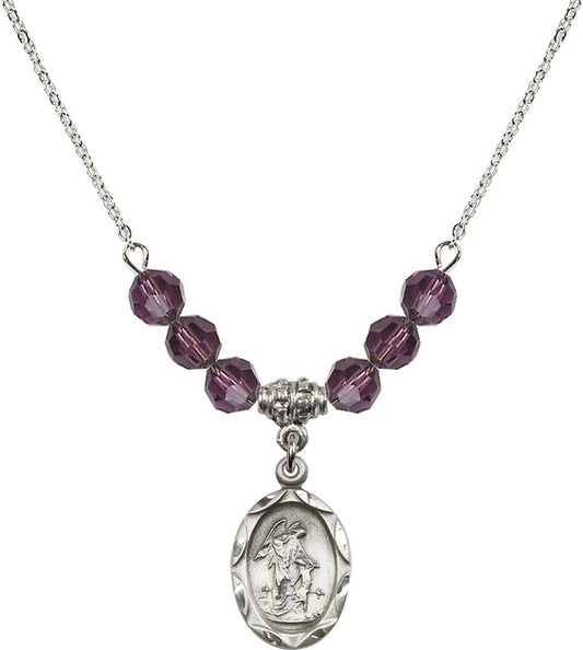 Sterling Silver Guardian Angel Birthstone Necklace with Amethyst Beads - 0612