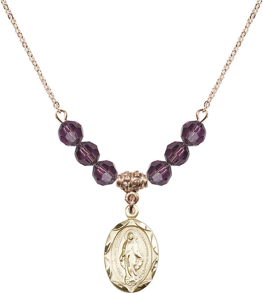 14kt Gold Filled Miraculous Birthstone Necklace with Amethyst Beads - 0612
