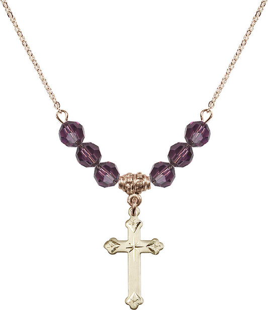 14kt Gold Filled Cross Birthstone Necklace with Amethyst Beads - 0667