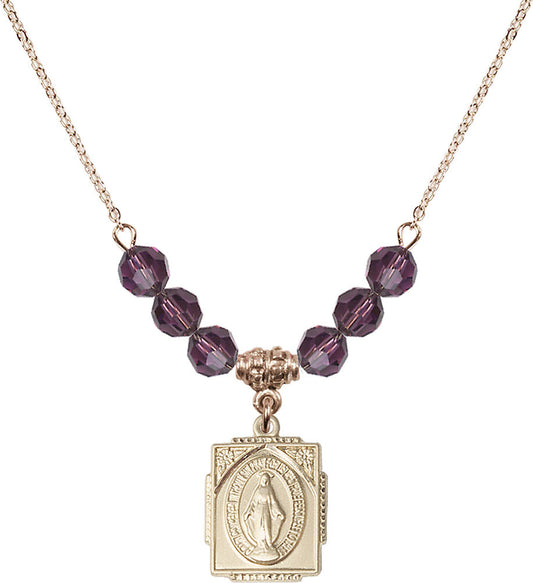 14kt Gold Filled Miraculous Birthstone Necklace with Amethyst Beads - 0804