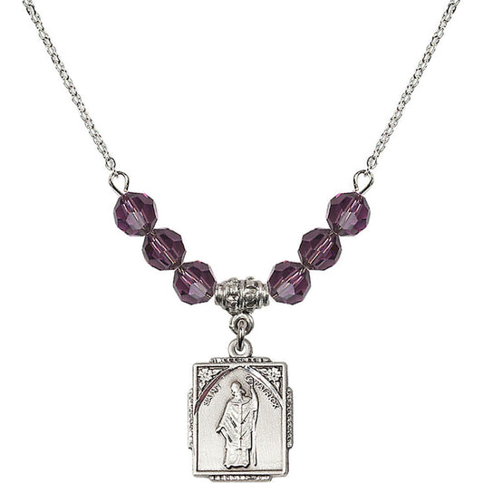 Sterling Silver Saint Patrick Birthstone Necklace with Amethyst Beads - 0804