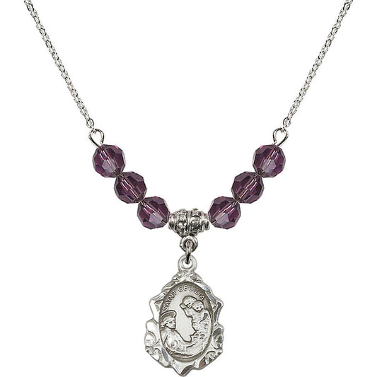 Sterling Silver Saint Cecilia Birthstone Necklace with Amethyst Beads - 0822