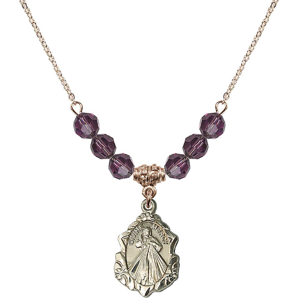 14kt Gold Filled Divine Mercy Birthstone Necklace with Amethyst Beads - 0822