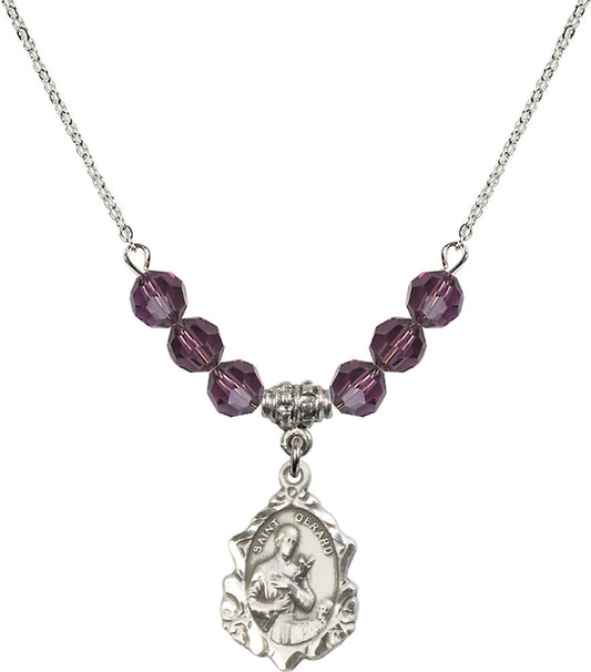 Sterling Silver Saint Gerard Birthstone Necklace with Amethyst Beads - 0822