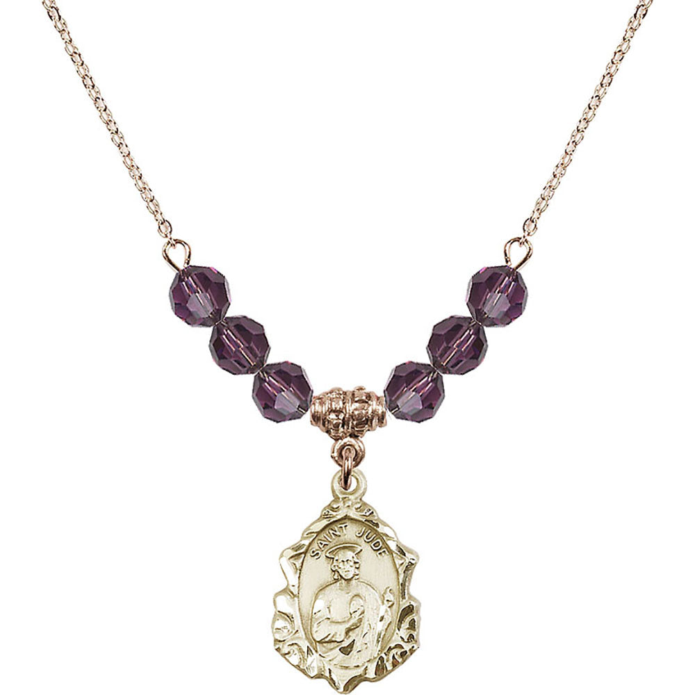 14kt Gold Filled Saint Jude Birthstone Necklace with Amethyst Beads - 0822