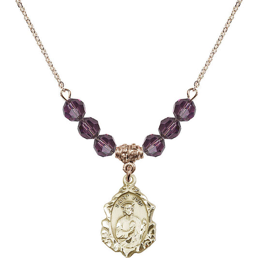 14kt Gold Filled Saint Jude Birthstone Necklace with Amethyst Beads - 0822