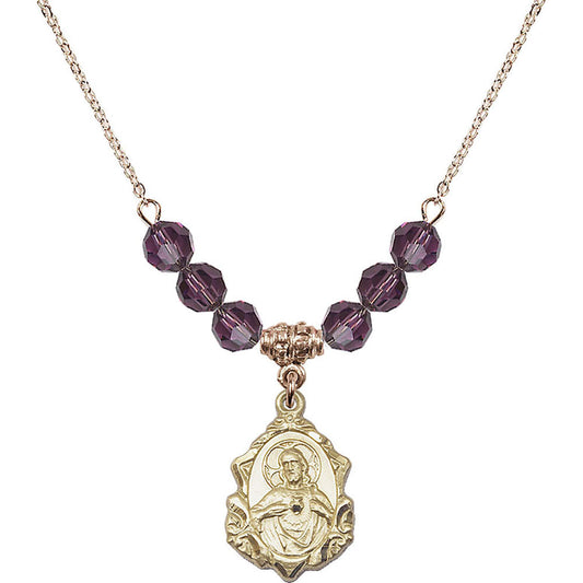 14kt Gold Filled Scapular Birthstone Necklace with Amethyst Beads - 0822