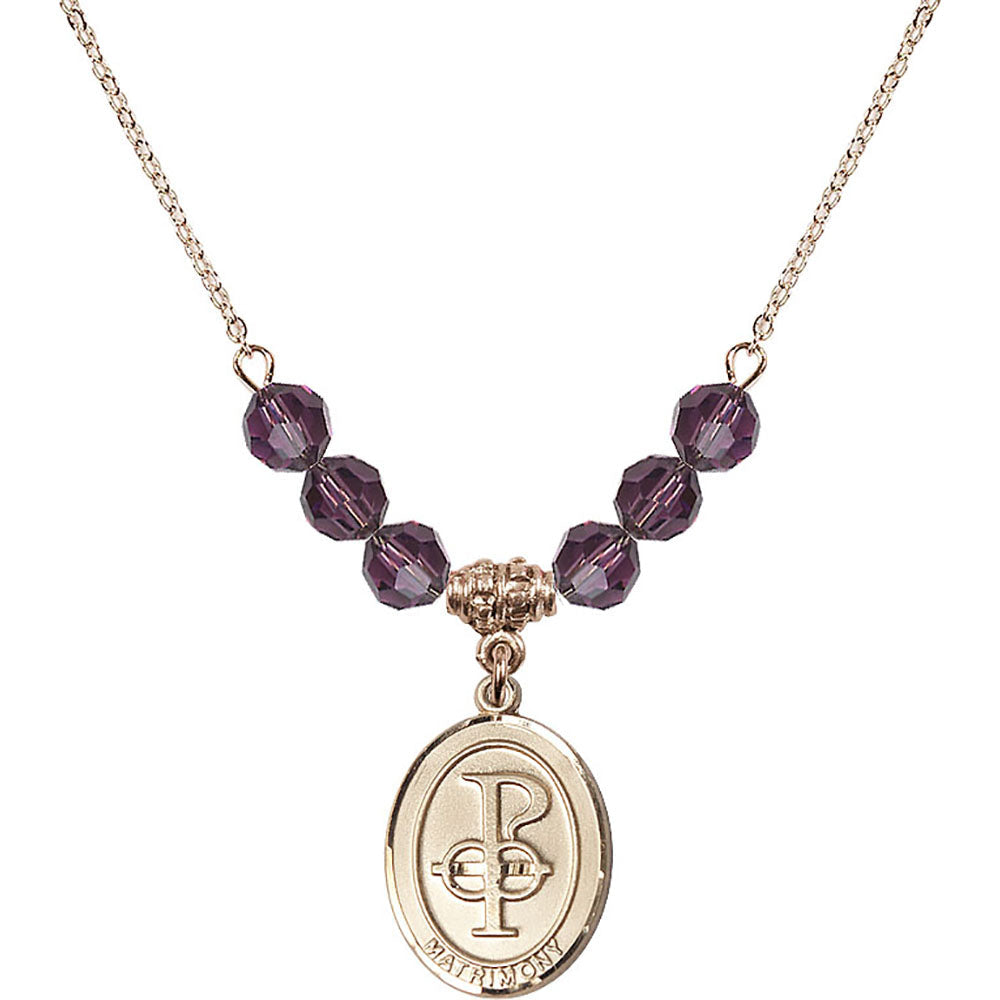 14kt Gold Filled Matrimony Birthstone Necklace with Amethyst Beads - 0869