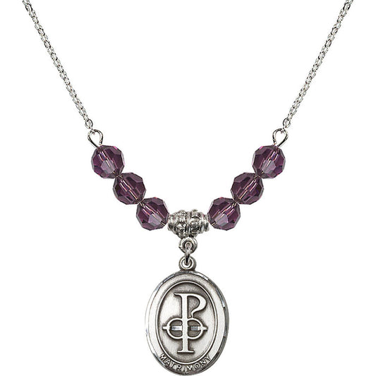 Sterling Silver Matrimony Birthstone Necklace with Amethyst Beads - 0869