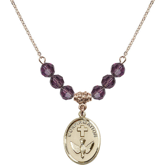 14kt Gold Filled Confirmation Birthstone Necklace with Amethyst Beads - 0873
