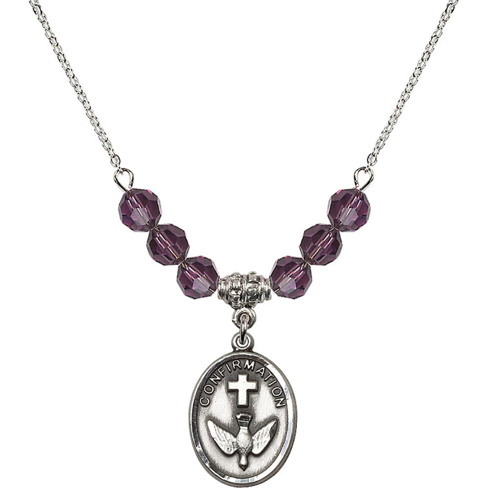 Sterling Silver Confirmation Birthstone Necklace with Amethyst Beads - 0873