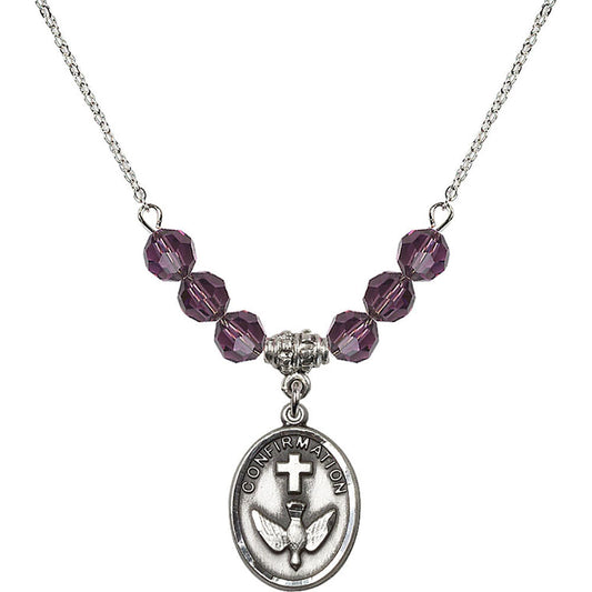 Sterling Silver Confirmation Birthstone Necklace with Amethyst Beads - 0873