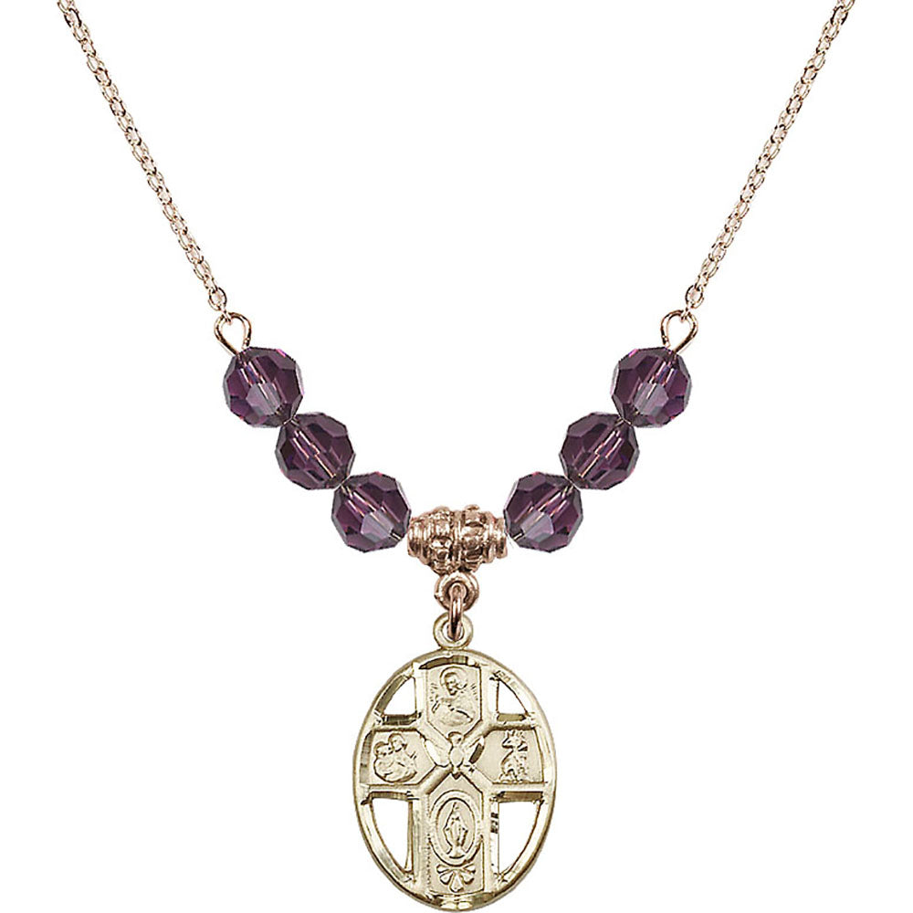 14kt Gold Filled 5-Way / Holy Spirit Birthstone Necklace with Amethyst Beads - 0880