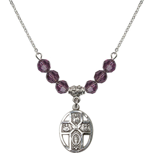 Sterling Silver 5-Way / Holy Spirit Birthstone Necklace with Amethyst Beads - 0880