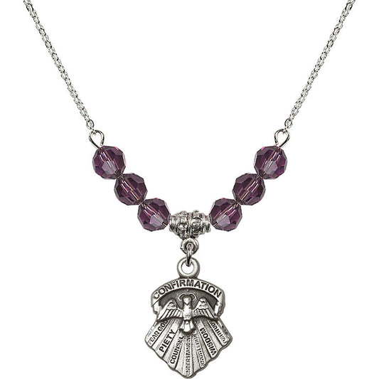 Sterling Silver Seven Gifts Birthstone Necklace with Amethyst Beads - 0886