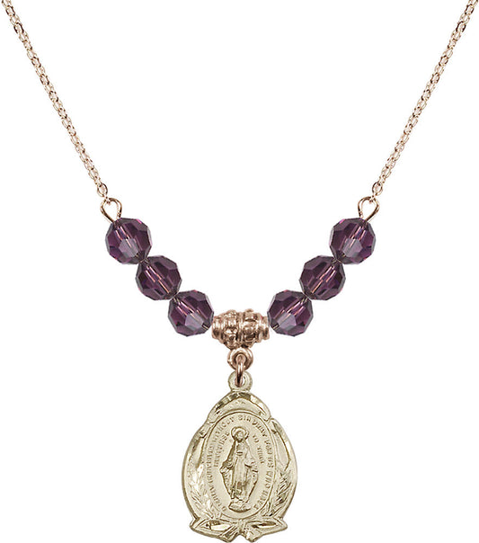 14kt Gold Filled Miraculous Birthstone Necklace with Amethyst Beads - 1481