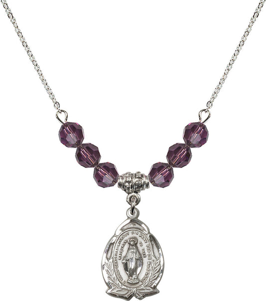 Sterling Silver Miraculous Birthstone Necklace with Amethyst Beads - 1481