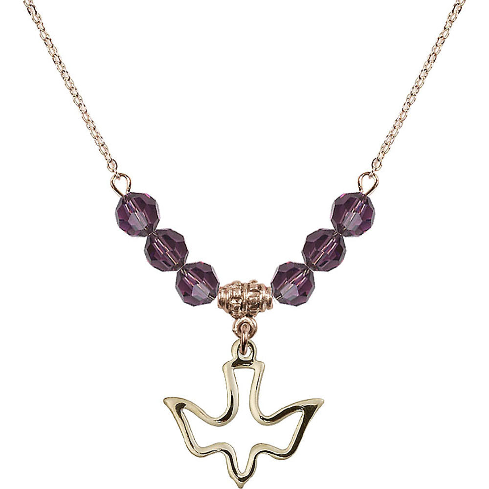 14kt Gold Filled Holy Spirit Birthstone Necklace with Amethyst Beads - 1510