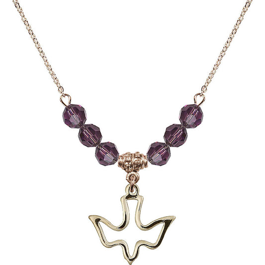 14kt Gold Filled Holy Spirit Birthstone Necklace with Amethyst Beads - 1510