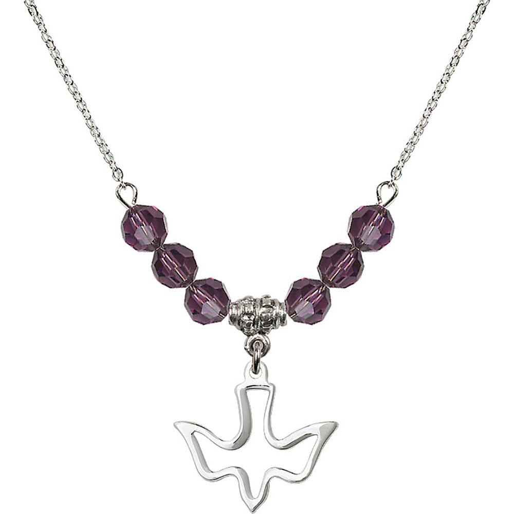Sterling Silver Holy Spirit Birthstone Necklace with Amethyst Beads - 1510