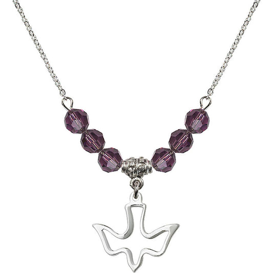 Sterling Silver Holy Spirit Birthstone Necklace with Amethyst Beads - 1510