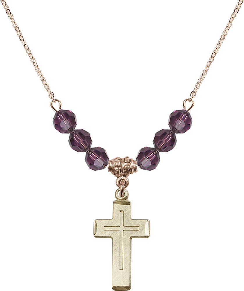 14kt Gold Filled Cross Birthstone Necklace with Amethyst Beads - 1529