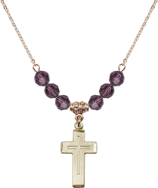 14kt Gold Filled Cross Birthstone Necklace with Amethyst Beads - 1529