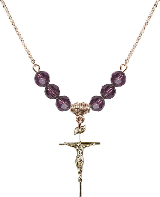 14kt Gold Filled Crucifix Birthstone Necklace with Amethyst Beads - 1535