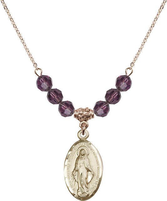14kt Gold Filled Miraculous Birthstone Necklace with Amethyst Beads - 1615
