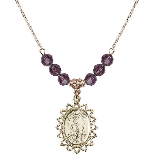 14kt Gold Filled Saint Jude Birthstone Necklace with Amethyst Beads - 1619