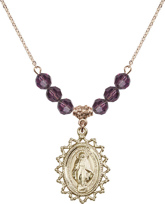 14kt Gold Filled Miraculous Birthstone Necklace with Amethyst Beads - 1619