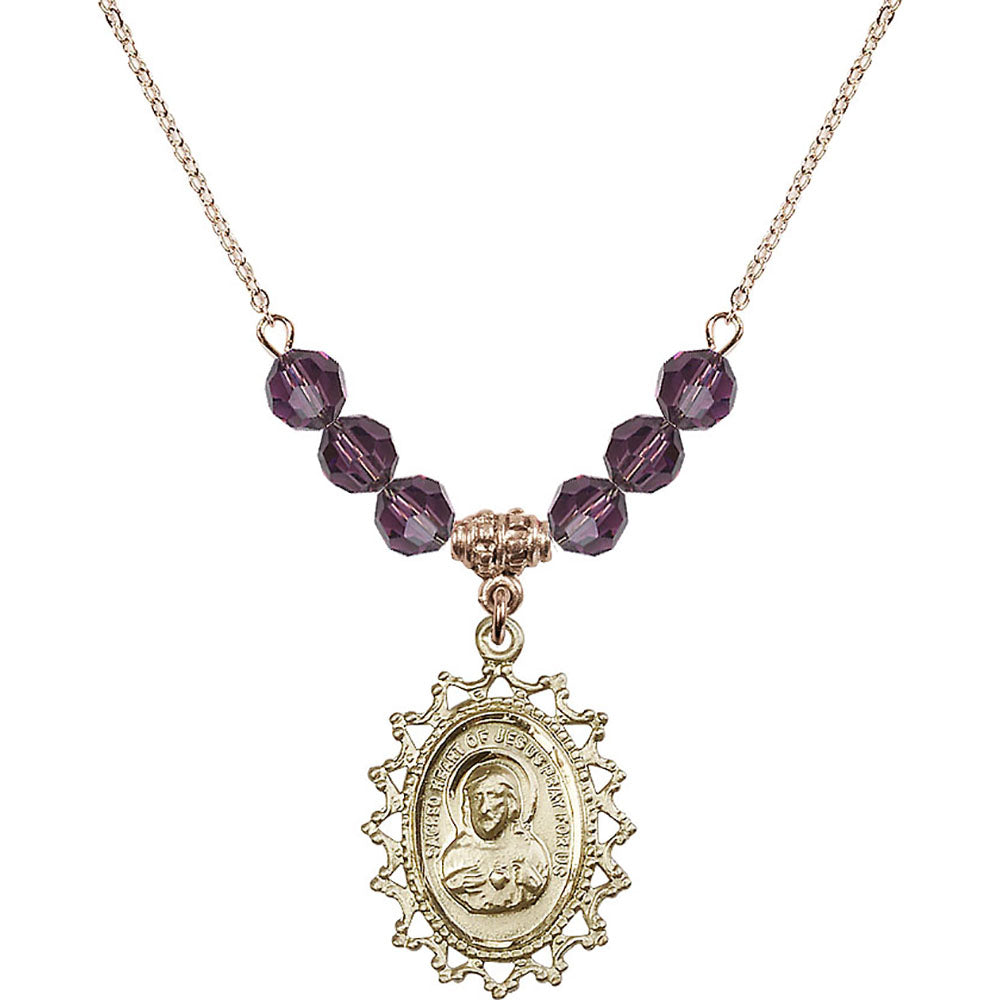 14kt Gold Filled Scapular Birthstone Necklace with Amethyst Beads - 1619