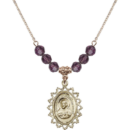 14kt Gold Filled Scapular Birthstone Necklace with Amethyst Beads - 1619