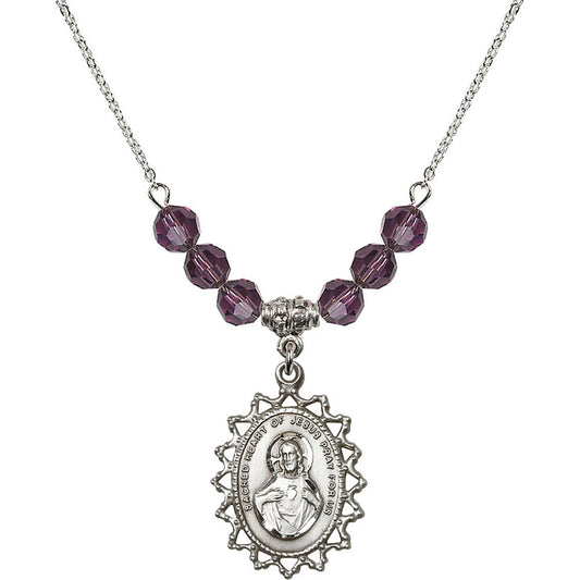 Sterling Silver Scapular Birthstone Necklace with Amethyst Beads - 1619