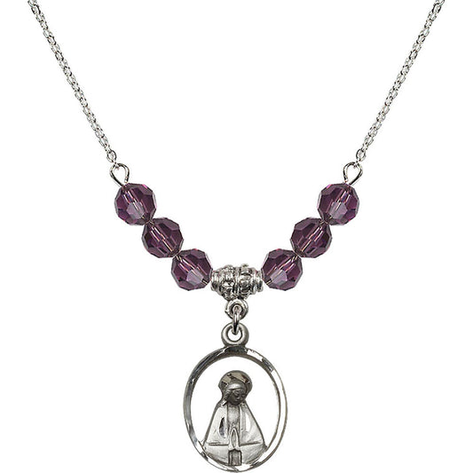Sterling Silver Madonna Birthstone Necklace with Amethyst Beads - 1626