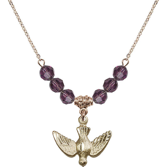 14kt Gold Filled Holy Spirit Birthstone Necklace with Amethyst Beads - 1628