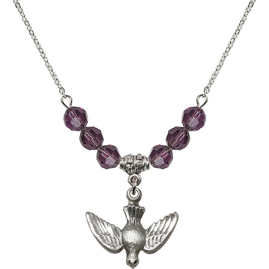 Sterling Silver Holy Spirit Birthstone Necklace with Amethyst Beads - 1628