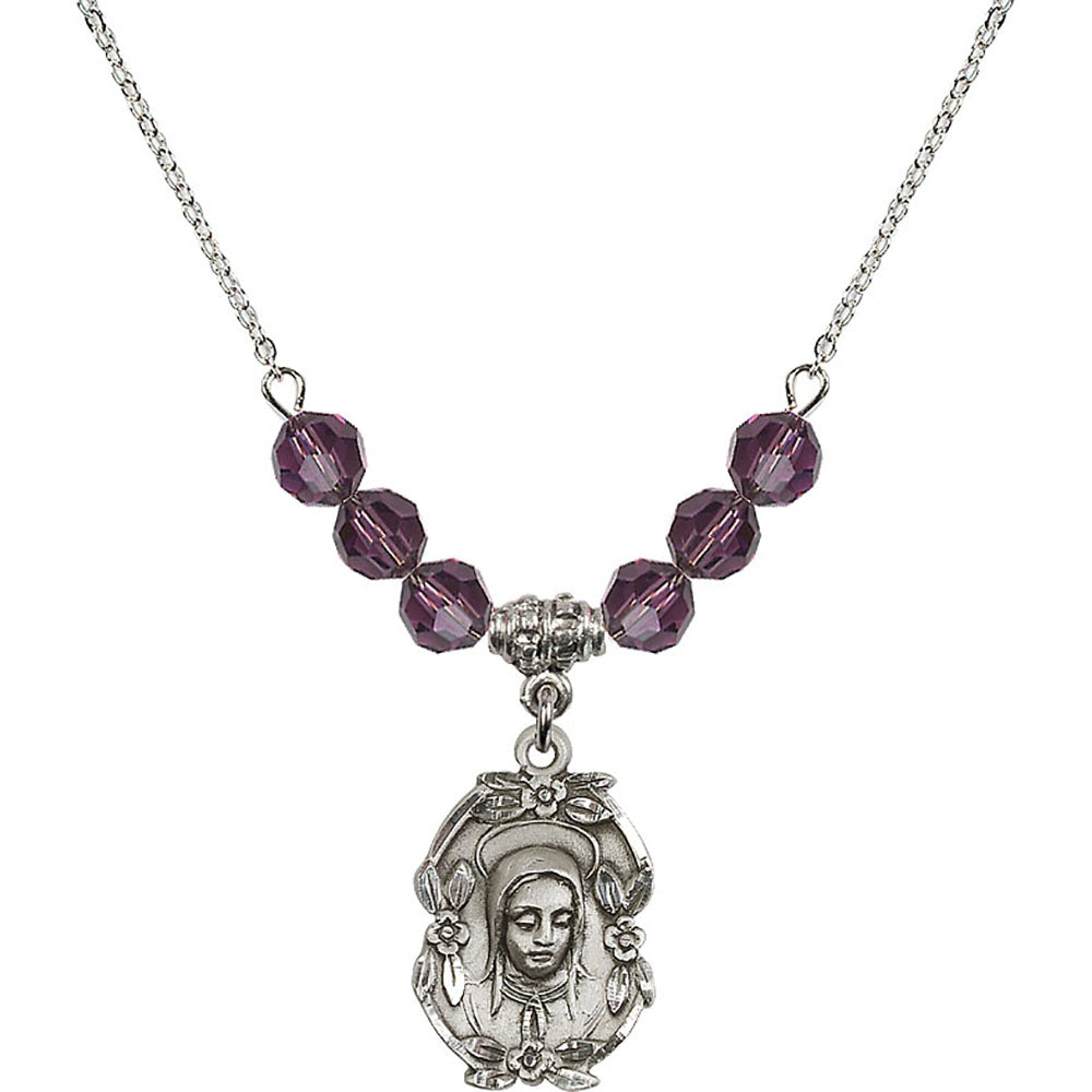 Sterling Silver Madonna Birthstone Necklace with Amethyst Beads - 1647