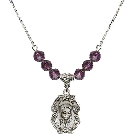 Sterling Silver Madonna Birthstone Necklace with Amethyst Beads - 1647