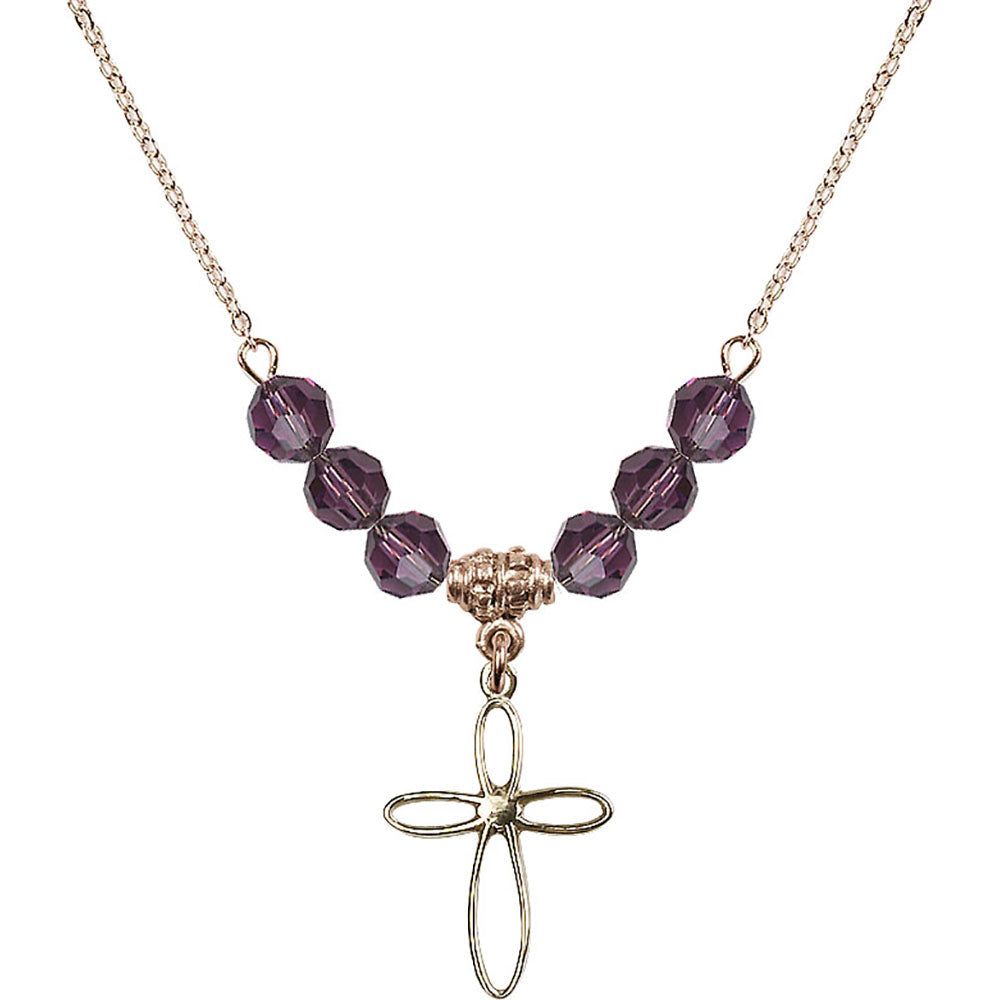 14kt Gold Filled Loop Cross Birthstone Necklace with Amethyst Beads - 1707