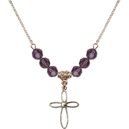 14kt Gold Filled Loop Cross Birthstone Necklace with Amethyst Beads - 1707