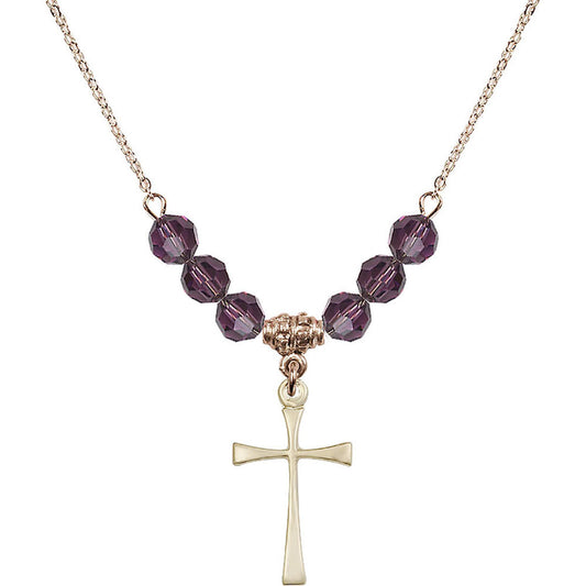 14kt Gold Filled Maltese Cross Birthstone Necklace with Amethyst Beads - 1870