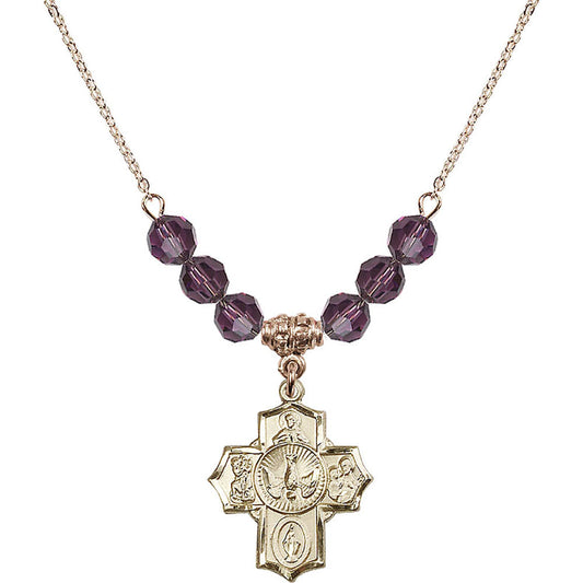 14kt Gold Filled 5-Way Birthstone Necklace with Amethyst Beads - 2090